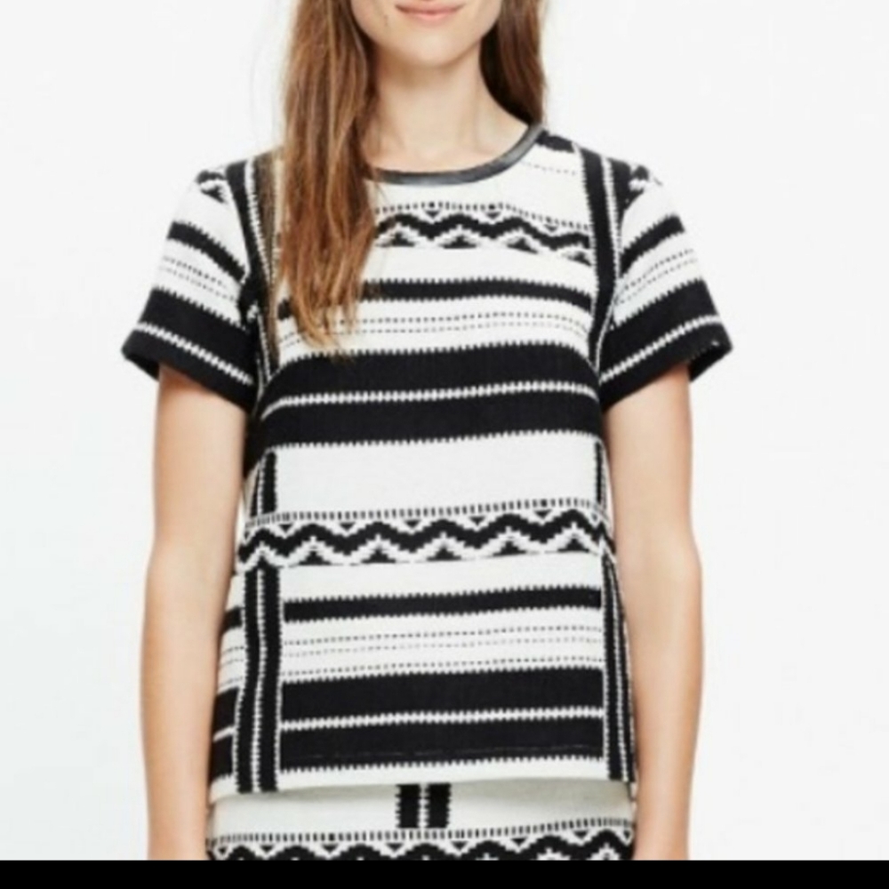 Madewell ivory and black tribal leather top sz L
